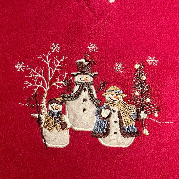 Croft & Barrow Vintage Holiday Snowman Fleece Pullover Top Womens L Red 35.0=R11 - Picture 2 of 8
